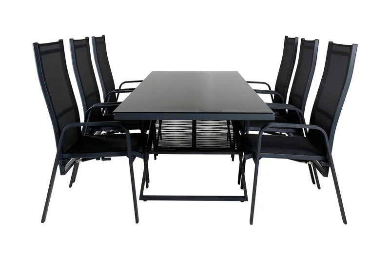 Ruokailuryhmä Dallas 193 cm 6 Copacabana tuolia, Musta/Harmaa