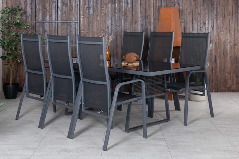 Ruokailuryhmä Dallas 193 cm 6 Copacabana tuolia - Musta/Harmaa - Puutarhakalusteet - Ulkoryhmä - Ruokailuryhmät ulos