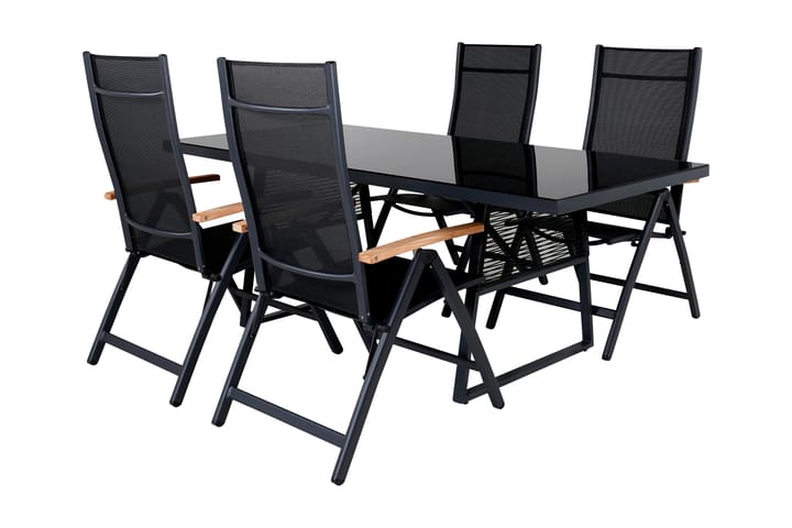 Ruokailuryhmä Dallas 193cm 4 Panama tuolia Musta/Harmaa - Venture Home - Ruokailuryhmät ulos