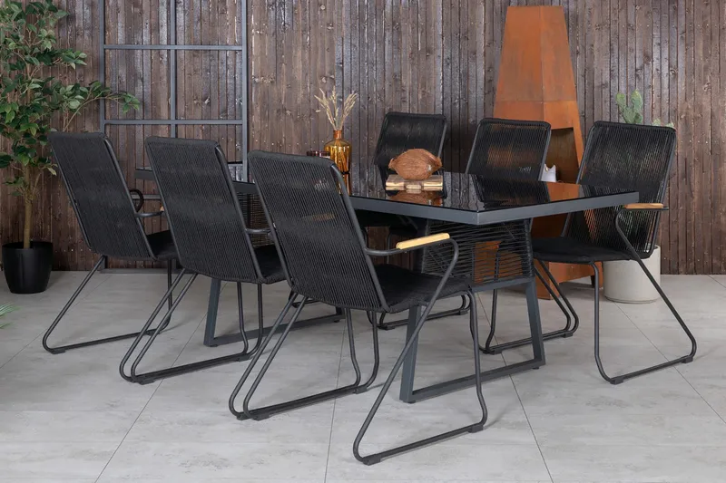Ruokailuryhmä Dallas 193cm 6 Bois tuolia - Musta - Puutarhakalusteet - Ulkoryhmä - Ruokailuryhmät ulos