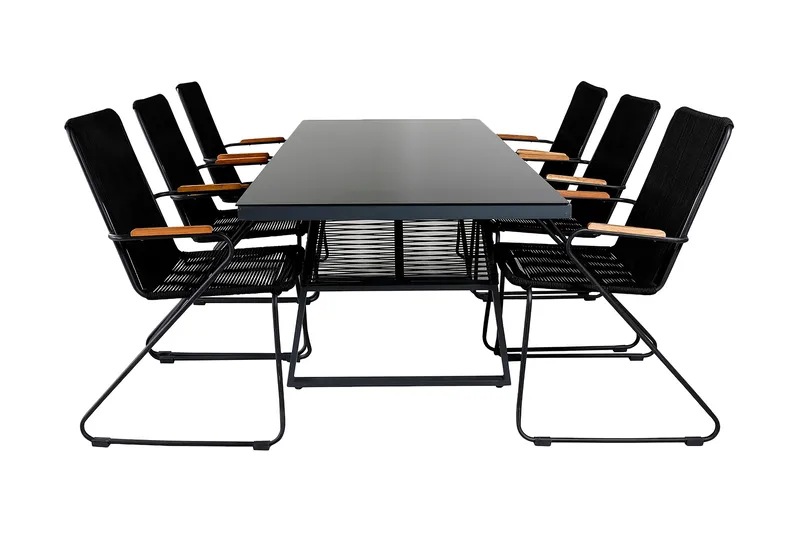 Ruokailuryhmä Dallas 193cm 6 Bois tuolia, Musta