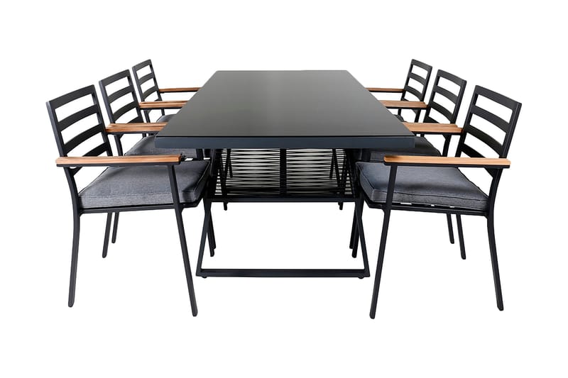 Ruokailuryhmä Dallas 193cm 6 Brasilia tuolia, Musta/Harmaa