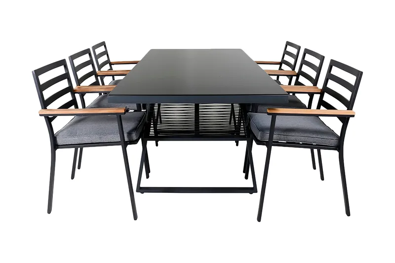 Ruokailuryhmä Dallas 193cm 6 Brasilia tuolia, Musta/Harmaa