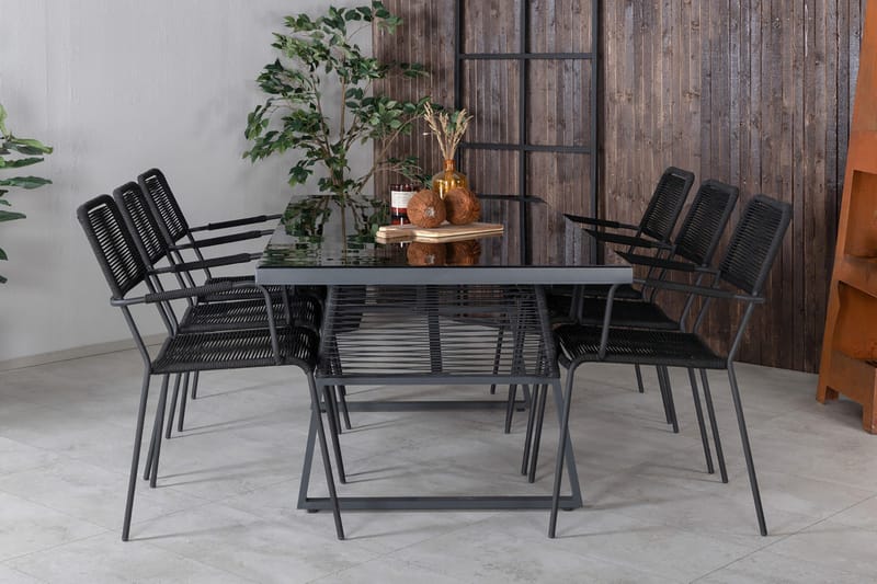 Ruokailuryhmä Dallas 193cm 6 Lindos tuolia - Musta - Puutarhakalusteet - Ulkoryhmä - Ruokailuryhmät ulos