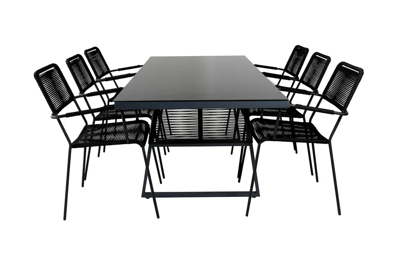 Ruokailuryhmä Dallas 193cm 6 Lindos tuolia, Musta