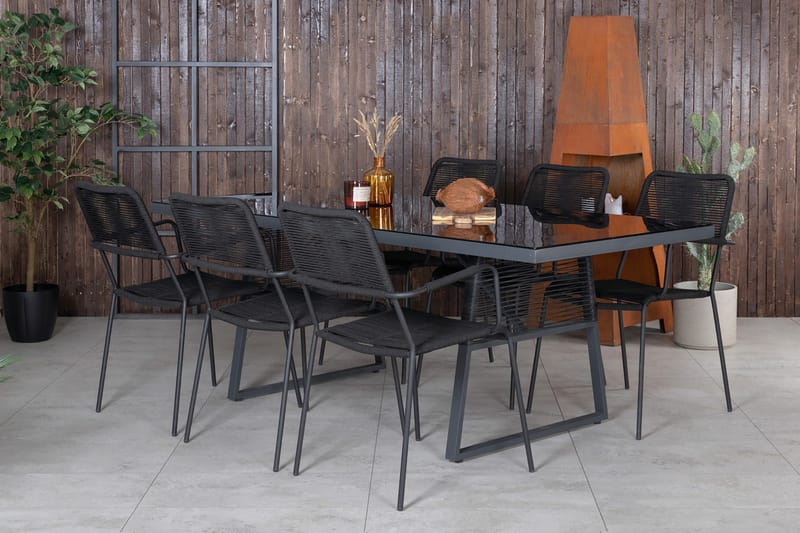 Ruokailuryhmä Dallas 193cm 6 Lindos tuolia - Musta - Puutarhakalusteet - Ulkoryhmä - Ruokailuryhmät ulos