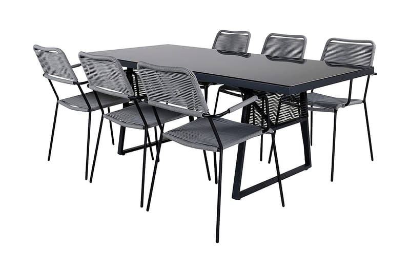 Ruokailuryhmä Dallas 193cm 6 Lindos tuolia - Musta/Harmaa - Puutarhakalusteet - Ulkoryhmä - Ruokailuryhmät ulos