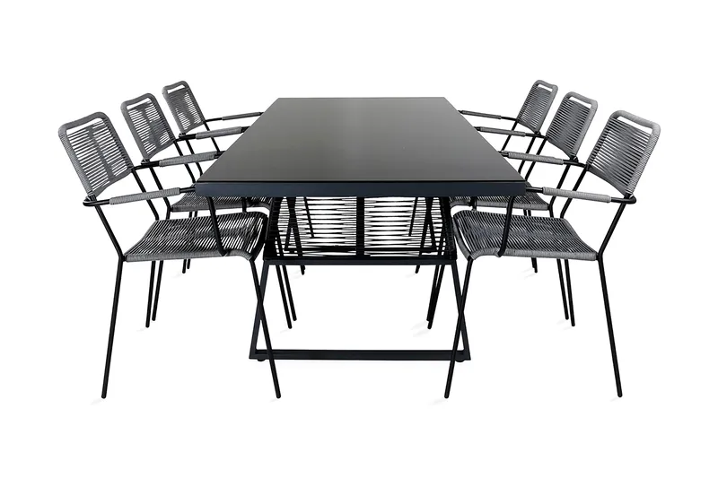 Ruokailuryhmä Dallas 193cm 6 Lindos tuolia, Musta/Harmaa