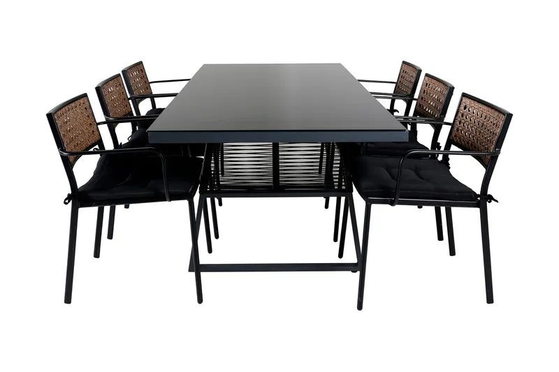 Ruokailuryhmä Dallas 193cm 6 Paola tuolia, Musta