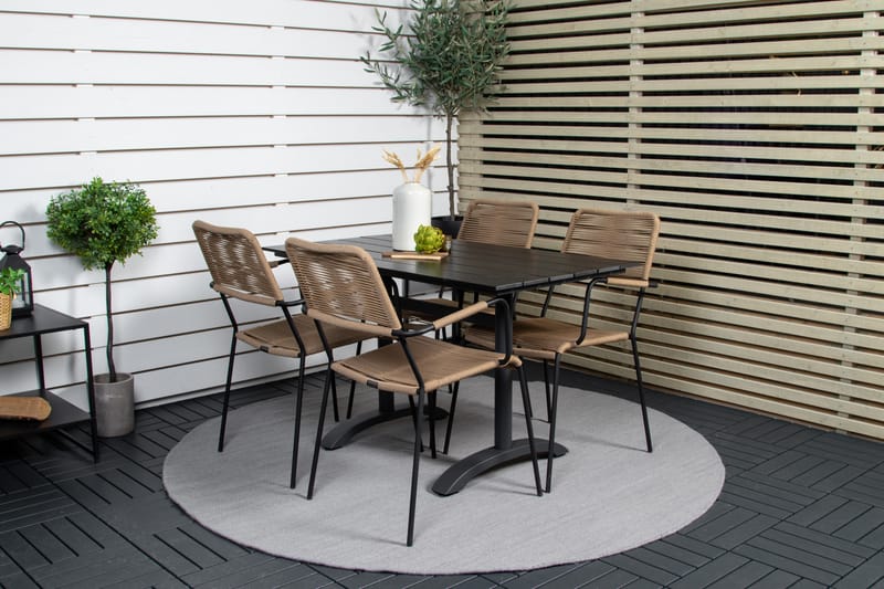 Ruokailuryhmä Denver 120 cm 4 Lindos tuolia Musta - Venture Home - Puutarhakalusteet - Ulkoryhmä - Ruokailuryhmät ulos
