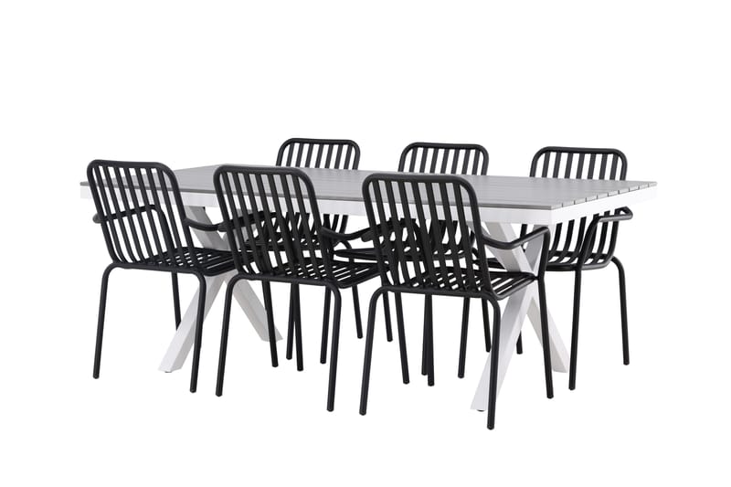 Ruokailuryhmä Garcia 200 cm 6 Peking tuolia - Musta/Harmaa - Puutarhakalusteet - Ulkoryhmä - Ruokailuryhmät ulos