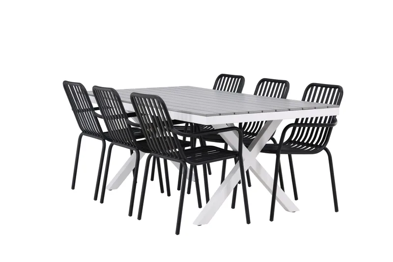 Ruokailuryhmä Garcia 200 cm 6 Peking tuolia, Musta/Harmaa