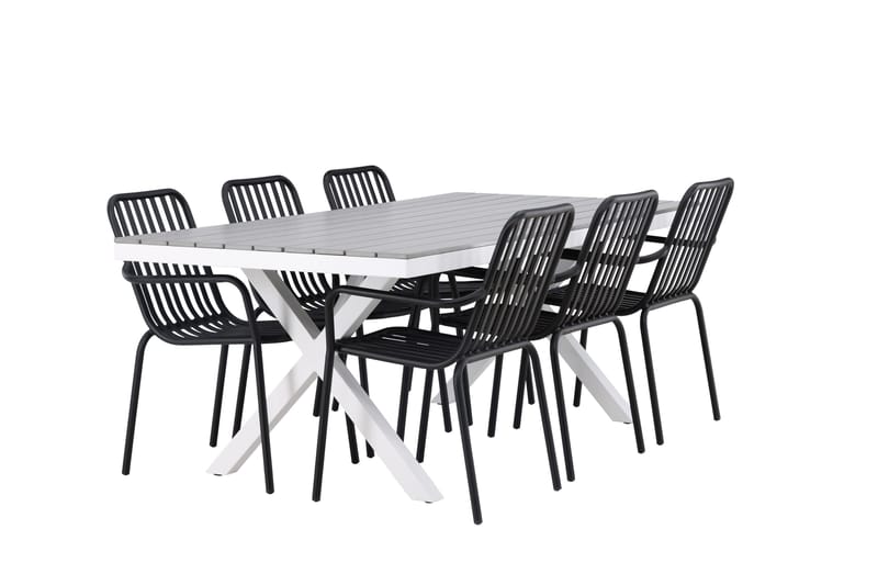 Ruokailuryhmä Garcia 200 cm 6 Peking tuolia - Musta/Harmaa - Puutarhakalusteet - Ulkoryhmä - Ruokailuryhmät ulos