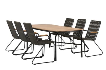 Ruokailuryhmä Holmbeck 200 cm 6 Bois tuolia - Musta/Ruskea - Puutarhakalusteet - Ulkoryhmä - Ruokailuryhmät ulos