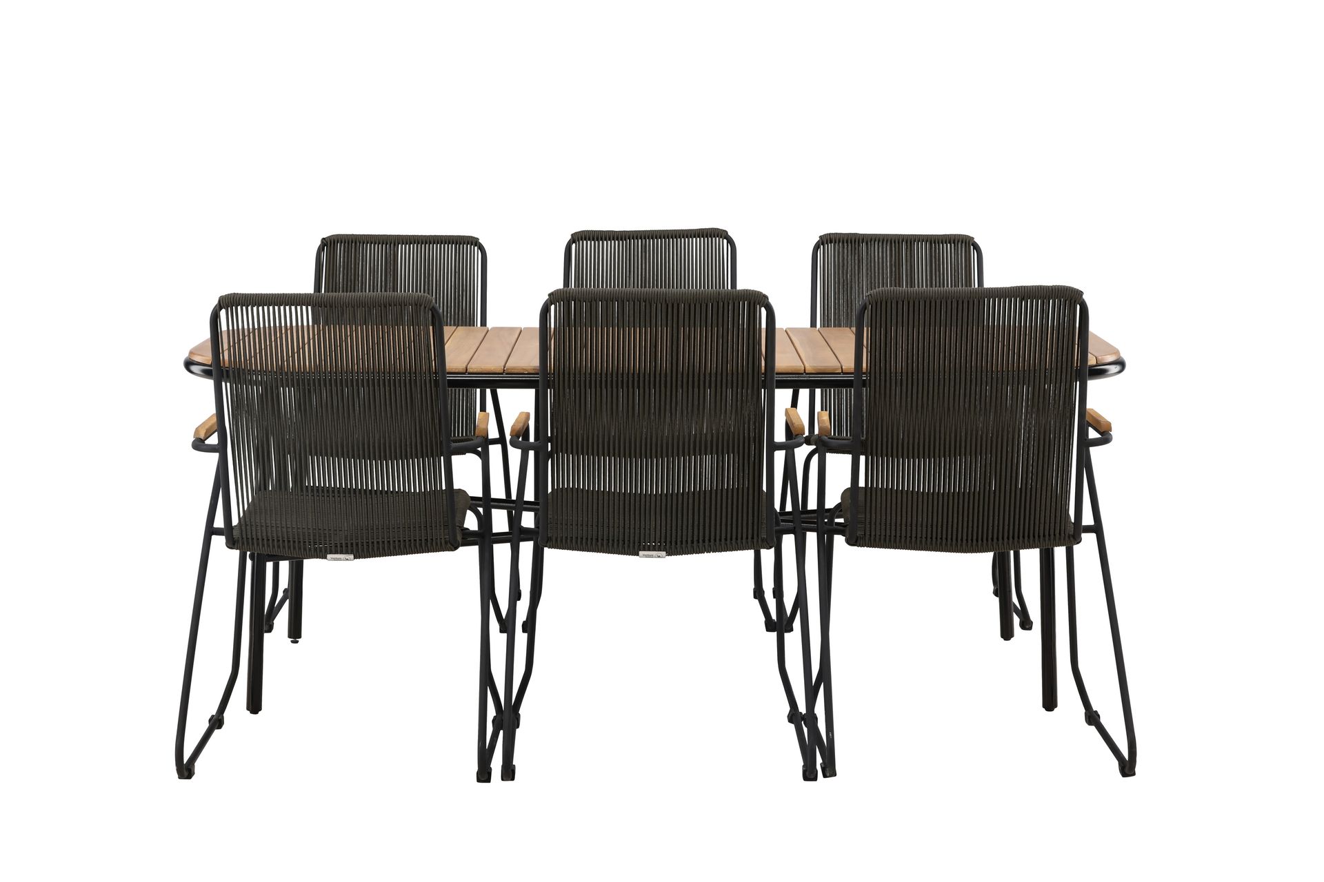 Ruokailuryhmä Holmbeck 200 cm 6 Bois tuolia - Musta/Ruskea - Puutarhakalusteet - Ulkoryhmä - Ruokailuryhmät ulos