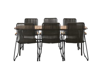 Ruokailuryhmä Holmbeck 200 cm 6 Bois tuolia - Musta/Ruskea - Puutarhakalusteet - Ulkoryhmä - Ruokailuryhmät ulos