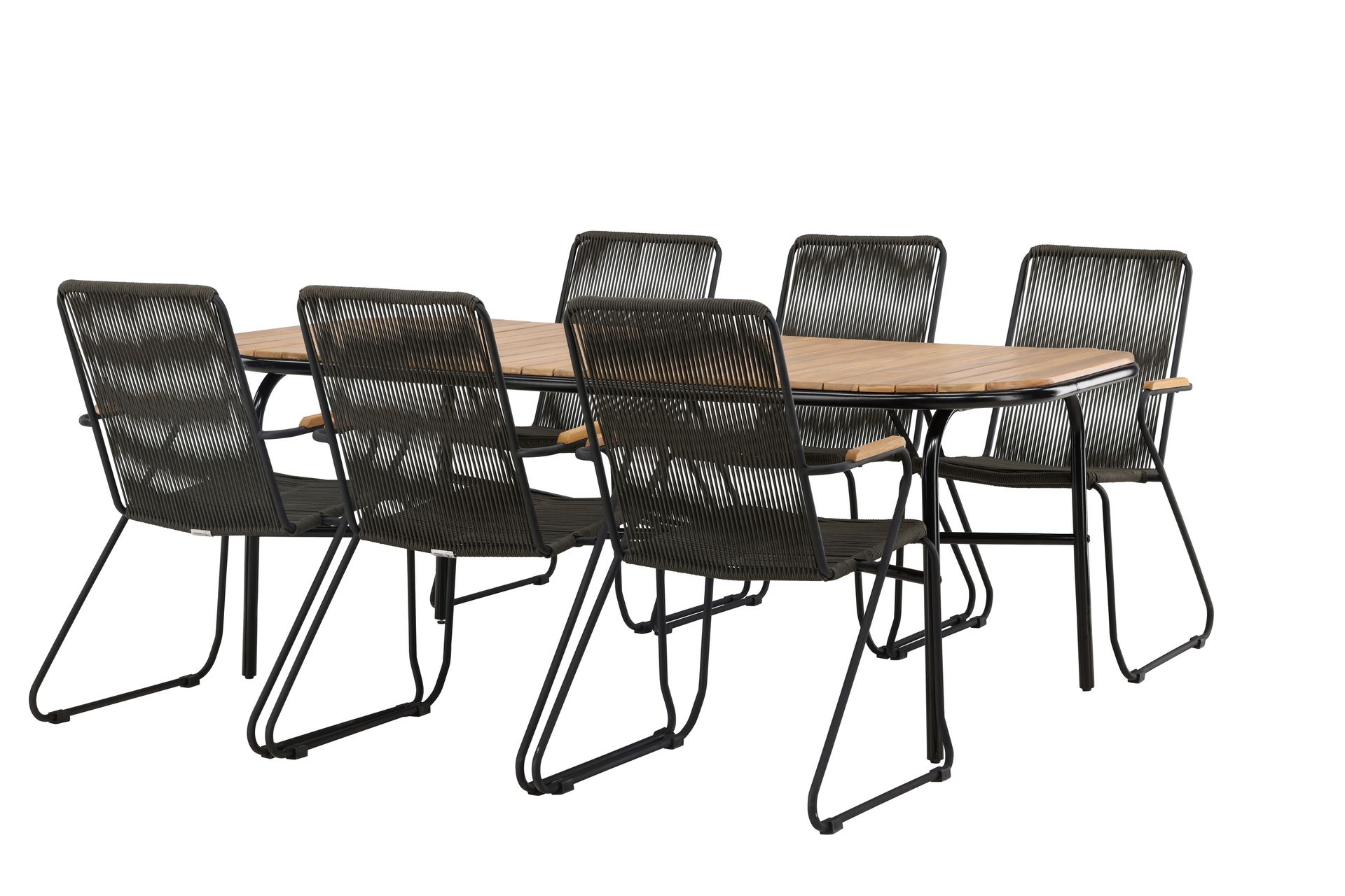 Ruokailuryhmä Holmbeck 200 cm 6 Bois tuolia - Musta/Ruskea - Puutarhakalusteet - Ulkoryhmä - Ruokailuryhmät ulos