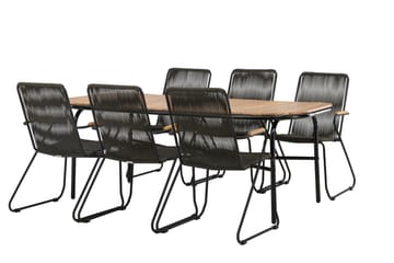 Ruokailuryhmä Holmbeck 200 cm 6 Bois tuolia - Musta/Ruskea - Puutarhakalusteet - Ulkoryhmä - Ruokailuryhmät ulos