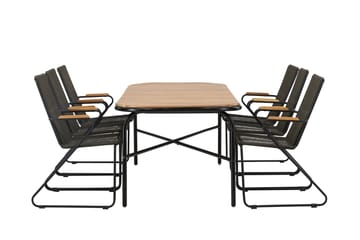 Ruokailuryhmä Holmbeck 200 cm 6 Bois tuolia - Musta/Ruskea - Puutarhakalusteet - Ulkoryhmä - Ruokailuryhmät ulos