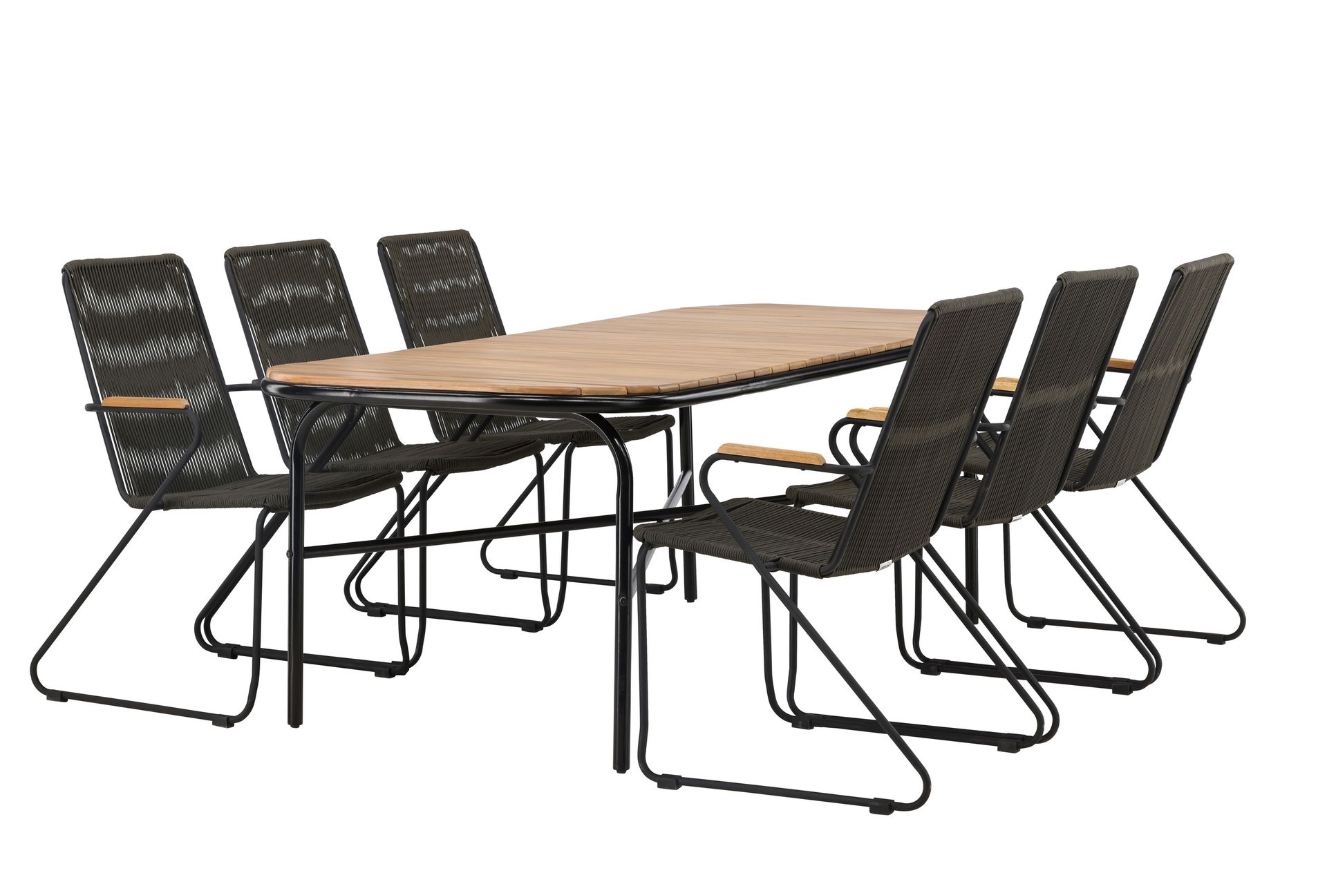 Ruokailuryhmä Holmbeck 200 cm 6 Bois tuolia - Musta/Ruskea - Puutarhakalusteet - Ulkoryhmä - Ruokailuryhmät ulos