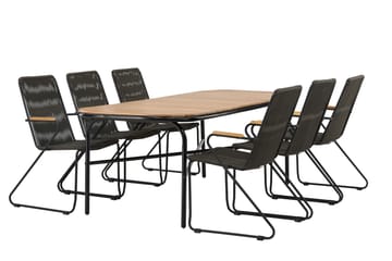 Ruokailuryhmä Holmbeck 200 cm 6 Bois tuolia - Musta/Ruskea - Puutarhakalusteet - Ulkoryhmä - Ruokailuryhmät ulos