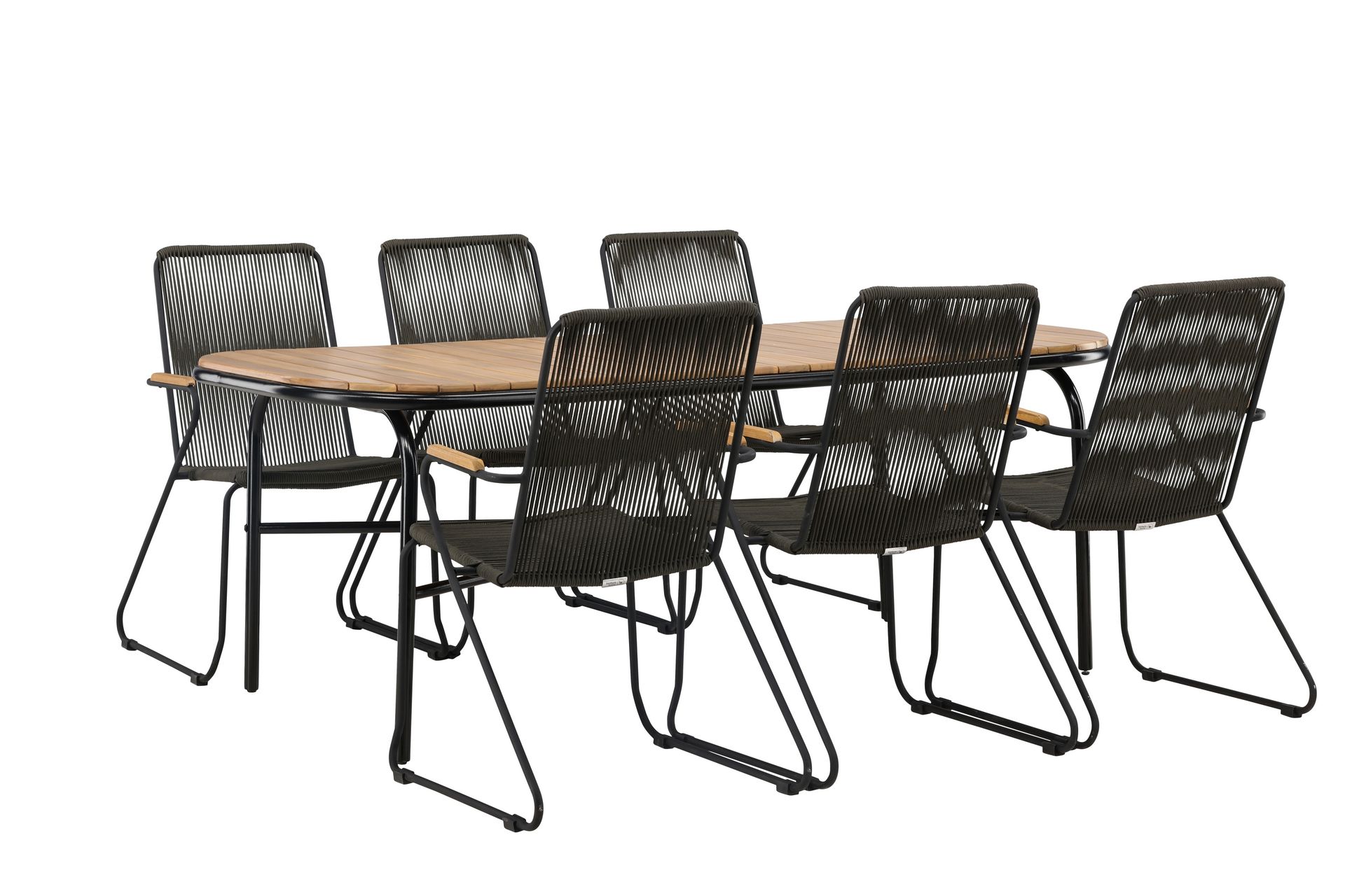 Ruokailuryhmä Holmbeck 200 cm 6 Bois tuolia - Musta/Ruskea - Puutarhakalusteet - Ulkoryhmä - Ruokailuryhmät ulos