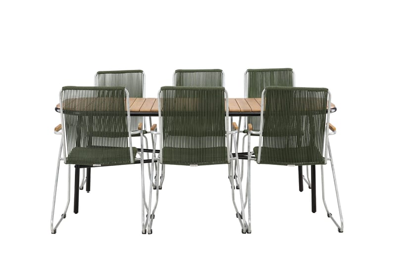 Ruokailuryhmä Holmbeck 200 cm 6 Bois tuolia - Vihreä/Ruskea - Puutarhakalusteet - Ulkoryhmä - Ruokailuryhmät ulos