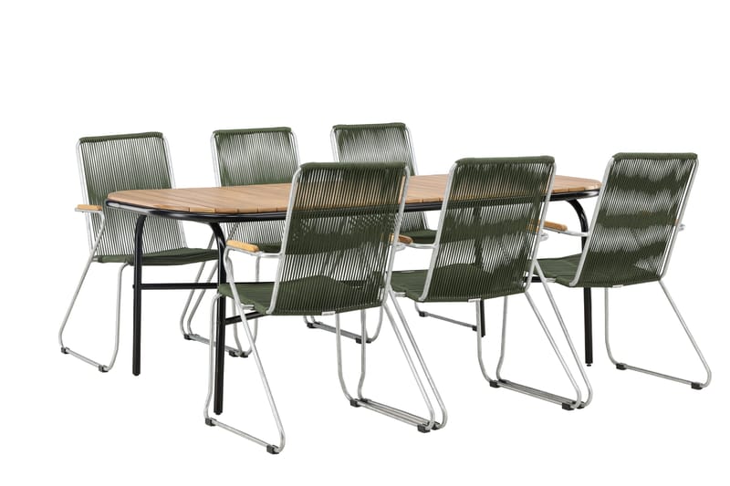 Ruokailuryhmä Holmbeck 200 cm 6 Bois tuolia - Vihreä/Ruskea - Puutarhakalusteet - Ulkoryhmä - Ruokailuryhmät ulos