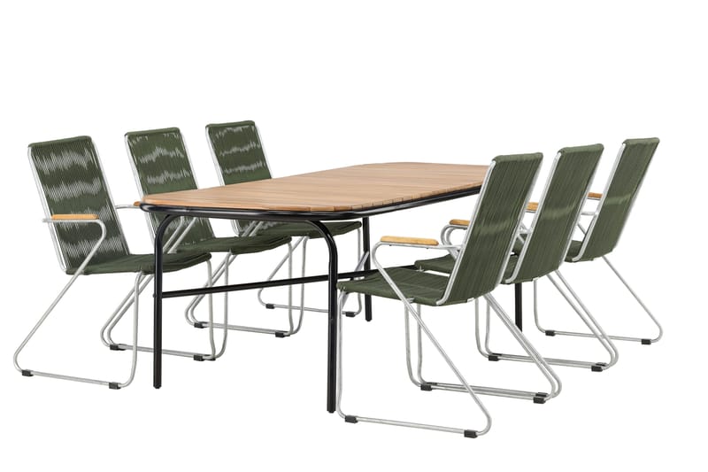 Ruokailuryhmä Holmbeck 200 cm 6 Bois tuolia - Vihreä/Ruskea - Puutarhakalusteet - Ulkoryhmä - Ruokailuryhmät ulos