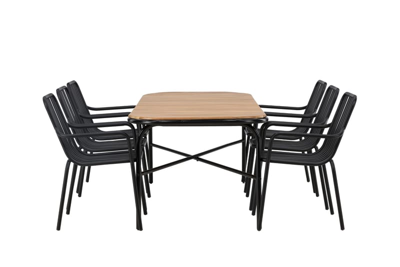 Ruokailuryhmä Holmbeck 200 cm 6 Peking tuolia - Musta/Ruskea - Puutarhakalusteet - Ulkoryhmä - Ruokailuryhmät ulos