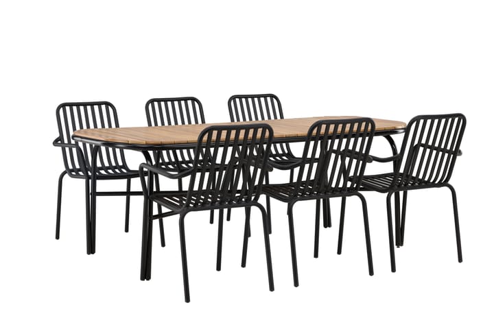 Ruokailuryhmä Holmbeck 200 cm 6 Peking tuolia - Musta/Ruskea - Ruokailuryhmät ulos