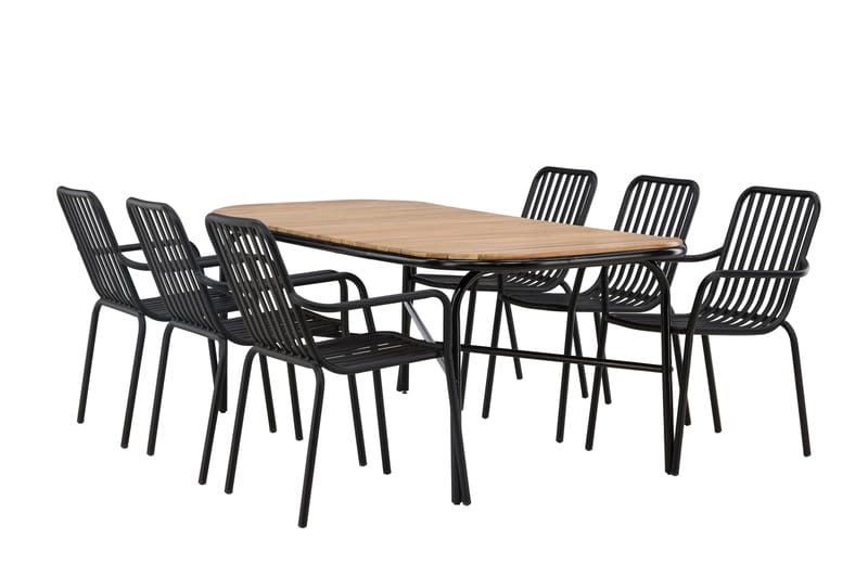 Ruokailuryhmä Holmbeck 200 cm 6 Peking tuolia, Musta/Ruskea