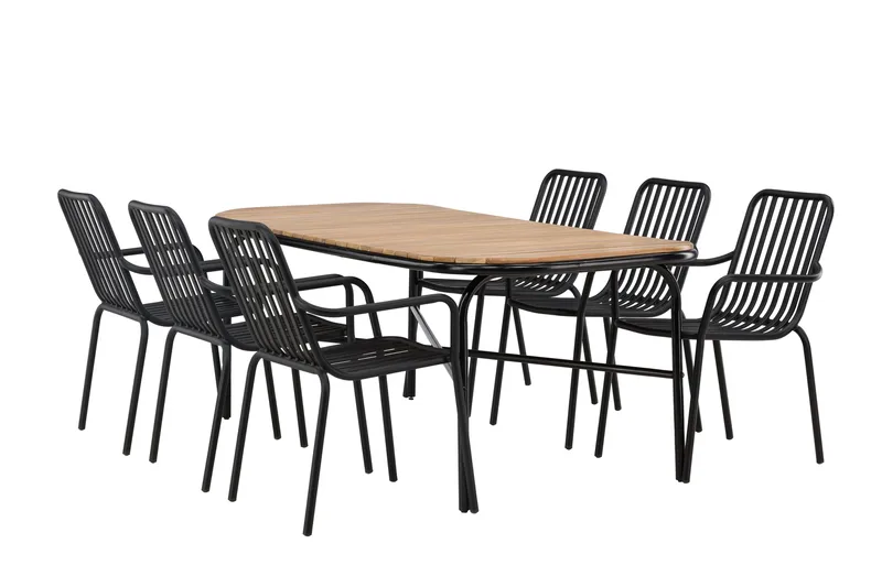 Ruokailuryhmä Holmbeck 200 cm 6 Peking tuolia, Musta/Ruskea