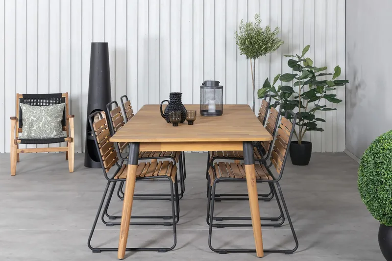 Ruokailuryhmä Julian 210 cm 6 Bois tuolia - Musta/Harmaa - Puutarhakalusteet - Ulkoryhmä - Ruokailuryhmät ulos