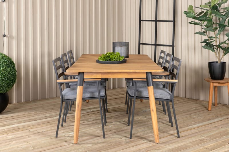 Ruokailuryhmä Julian 210 cm 6 Brasilia tuolia - Musta/Harmaa - Puutarhakalusteet - Ulkoryhmä - Ruokailuryhmät ulos