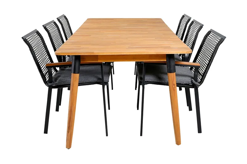 Ruokailuryhmä Julian 210 cm 6 Dallas tuolia, Musta/Luonnonväri