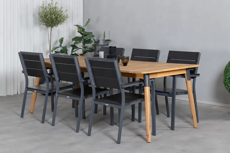 Ruokailuryhmä Julian 210 cm 6 Levels tuolia - Musta/Ruskea - Puutarhakalusteet - Ulkoryhmä - Ruokailuryhmät ulos