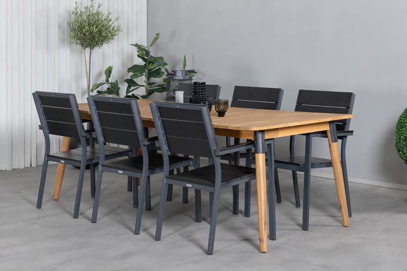 Ruokailuryhmä Julian 210 cm 6 Levels tuolia - Musta/Ruskea - Puutarhakalusteet - Ulkoryhmä - Ruokailuryhmät ulos