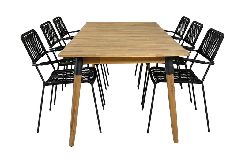 Ruokailuryhmä Julian 210 cm 6 Lindos tuolia, Musta/Luonnonväri