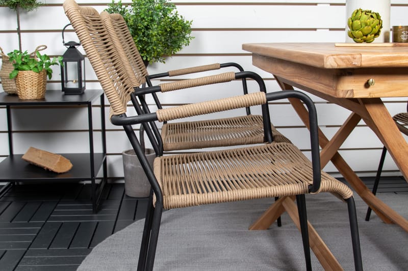 Ruokailuryhmä Kenya 120 cm 4 Lindos tuolia - Musta/Beige - Puutarhakalusteet - Ulkoryhmä - Ruokailuryhmät ulos