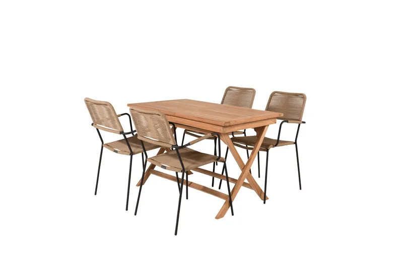 Ruokailuryhmä Kenya 120 cm 4 Lindos tuolia, Musta/Beige