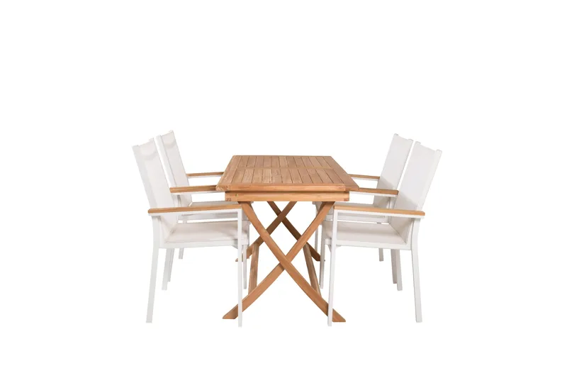 Ruokailuryhmä Kenya 120x70 cm 4 Texas tuolia, Valkoinen/Ruskea