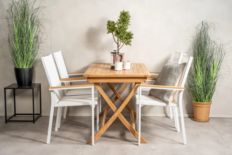 Ruokailuryhmä Kenya 120x70 cm 4 Texas tuolia - Valkoinen/Ruskea - Puutarhakalusteet - Ulkoryhmä - Ruokailuryhmät ulos