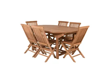 Ruokailuryhmä Kenya 180-240x120 cm 6 Kenya taittotuolia - Ruskea - Puutarhakalusteet - Ulkoryhmä - Ruokailuryhmät ulos