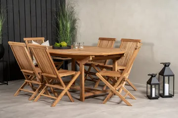 Ruokailuryhmä Kenya 180-240x120 cm 6 Kenya taittotuolia - Ruskea - Puutarhakalusteet - Ulkoryhmä - Ruokailuryhmät ulos