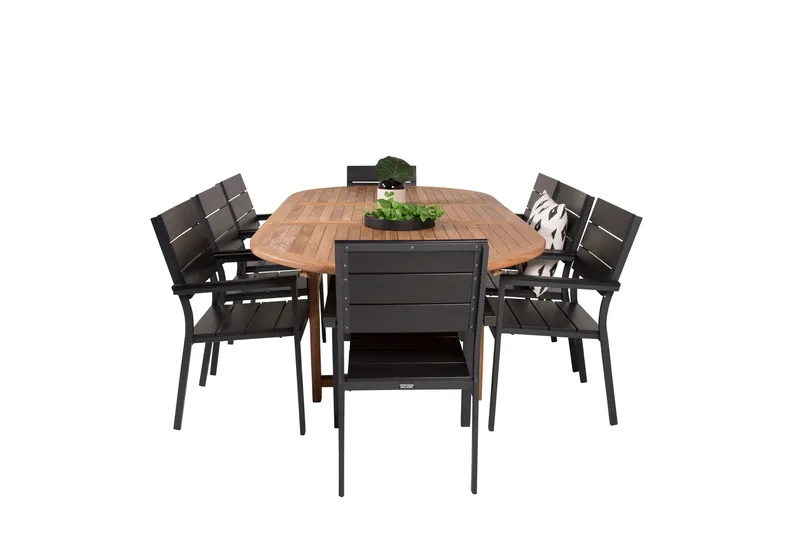 Ruokailuryhmä Kenya 180-240x120 cm 8 Levels tuolia - Musta/Ruskea - Puutarhakalusteet - Ulkoryhmä - Ruokailuryhmät ulos