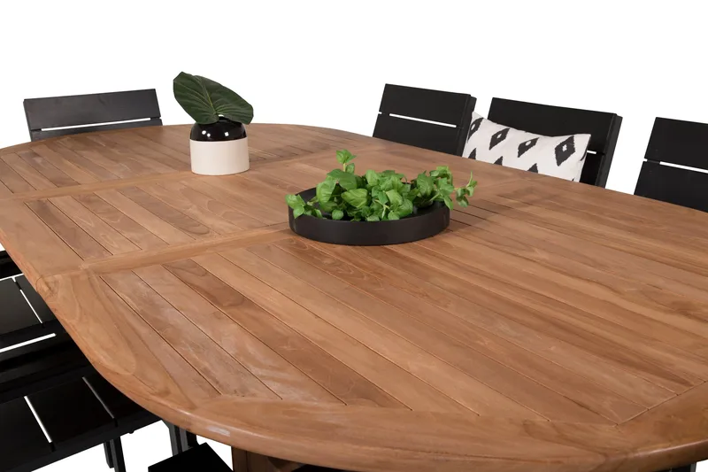 Ruokailuryhmä Kenya 180-240x120 cm 8 Levels tuolia - Musta/Ruskea - Puutarhakalusteet - Ulkoryhmä - Ruokailuryhmät ulos