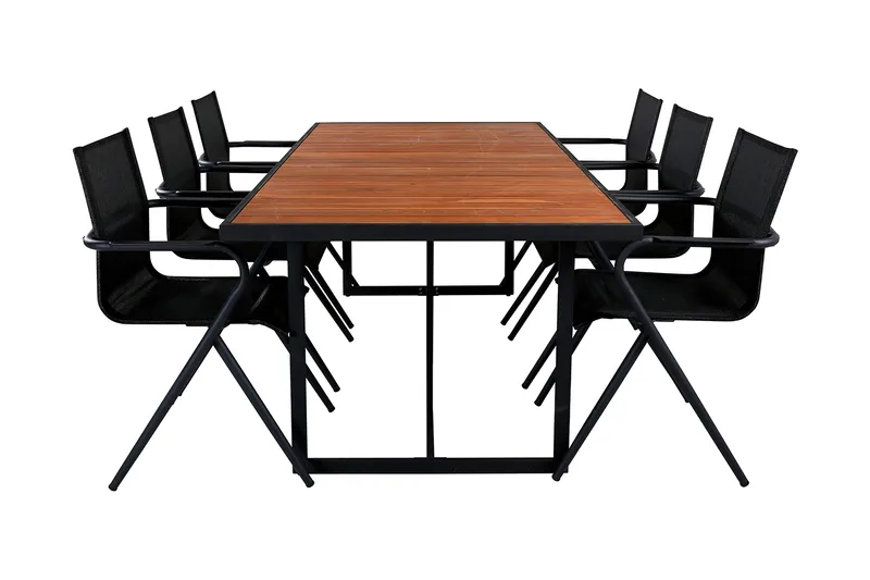 Ruokailuryhmä Khung 200 cm 6 Alina tuolia, Musta/Luonnonväri