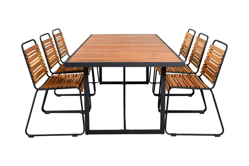 Ruokailuryhmä Khung 200 cm 6 Bois tuolia, Ruskea/Valkoinen