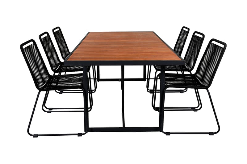 Ruokailuryhmä Khung 200 cm 6 Lindos tuolia, Musta